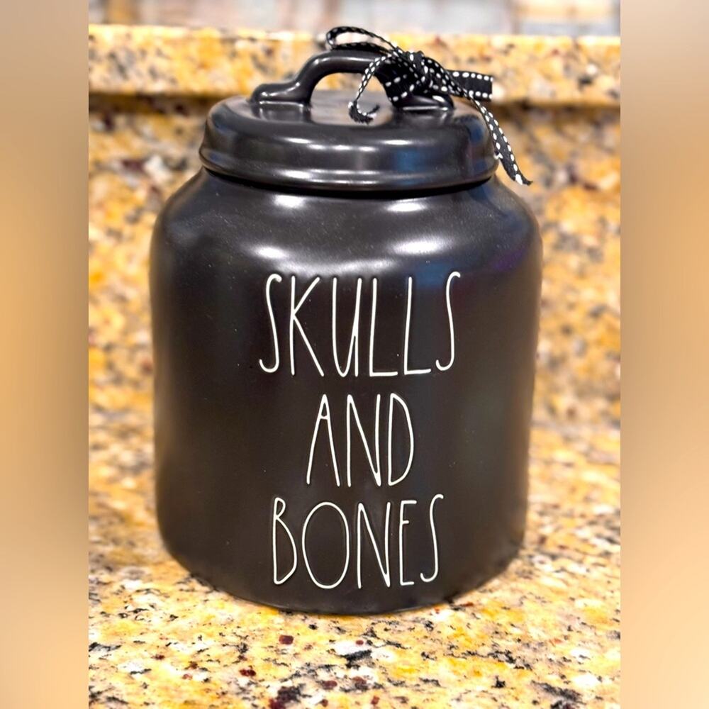 RAE DUNN ARTISAN COLLECTION Skulls And Bones Canister NEW